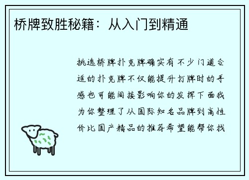 桥牌致胜秘籍：从入门到精通